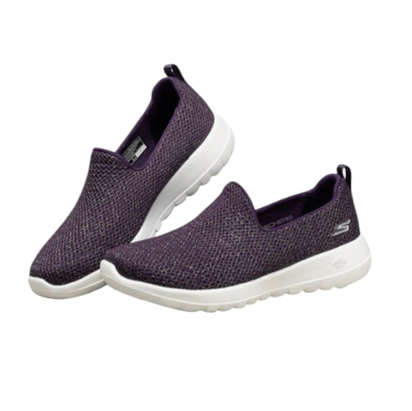 Skechers Go Walk Joy Slip-On Sneakers Purple Gold Glitter Knit Cushioned Insole - Picture 1 of 15